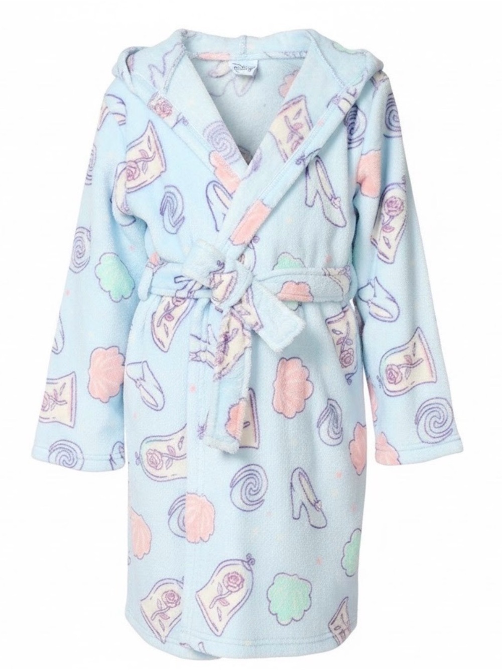 Disney Princess Light Blue Girls' Hooded Fleece Robe with Pastel Print